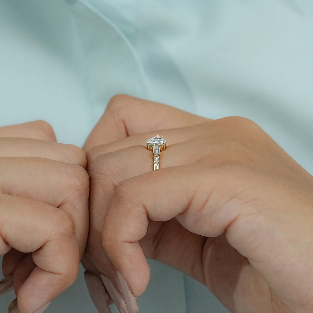 Three Stone Round Rose Cut Accent Engagement Ring