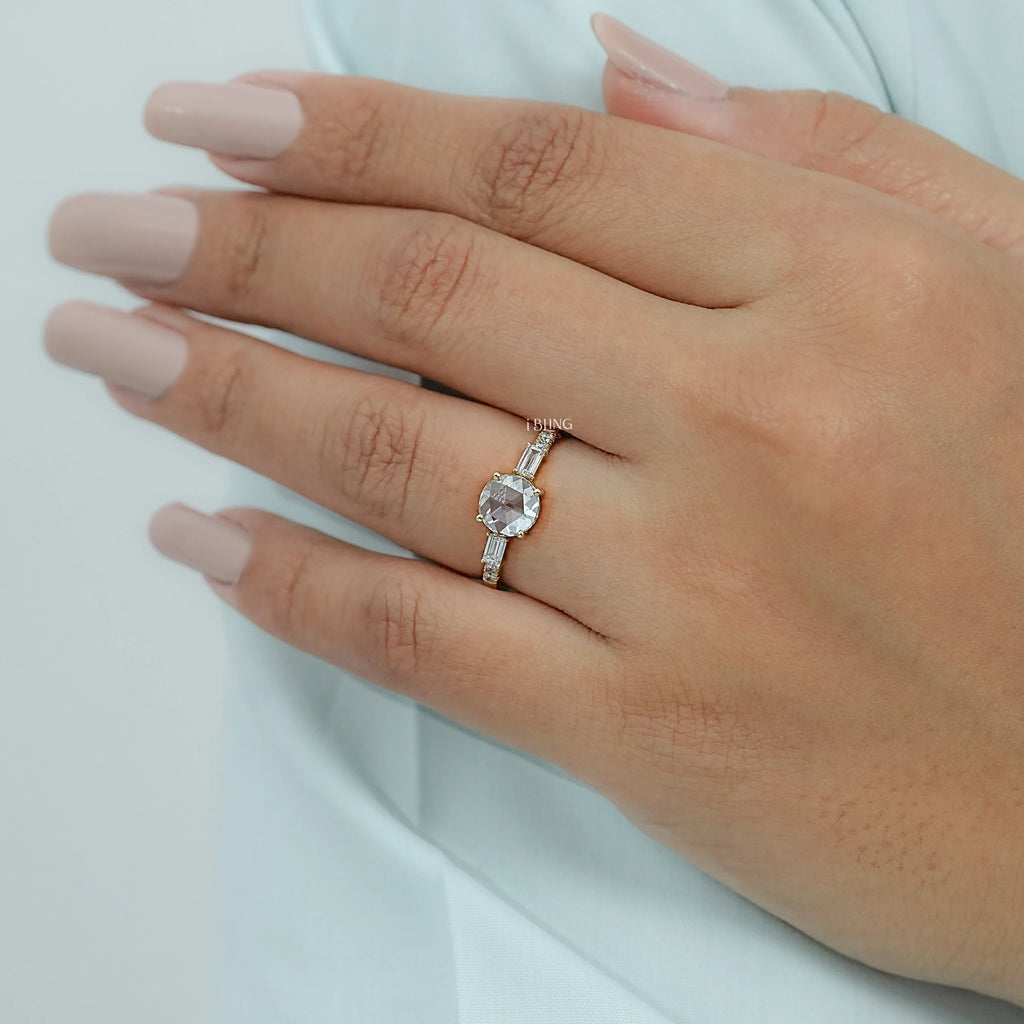 Three Stone Round Rose Cut Accent Engagement Ring
