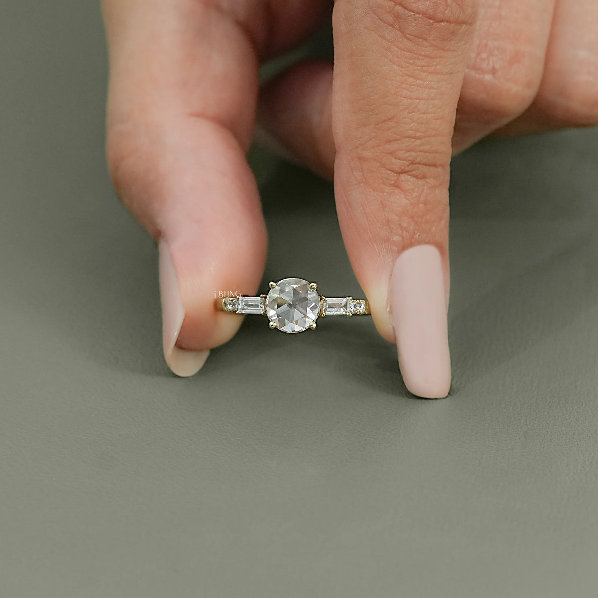 Three Stone Round Rose Cut Accent Engagement Ring Three Stone Ring