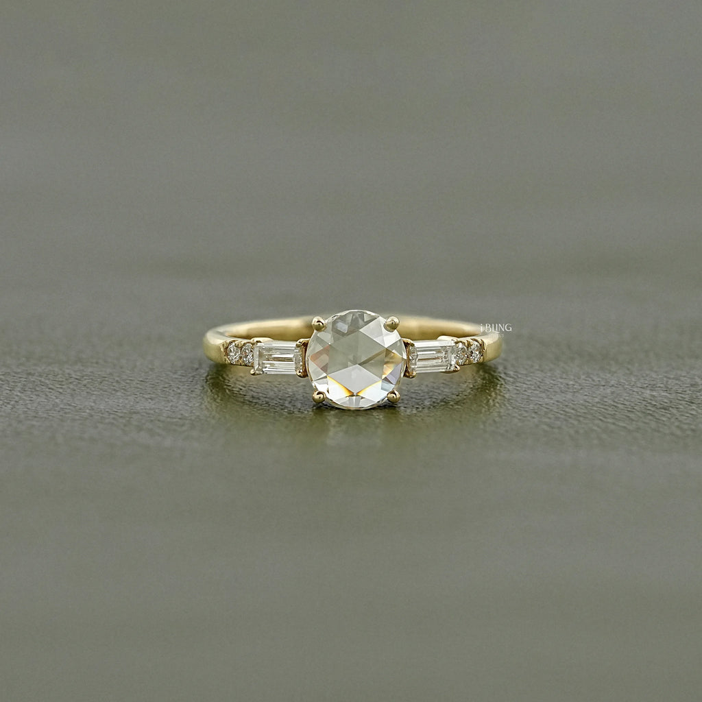 Three Stone Round Rose Cut Accent Engagement Ring