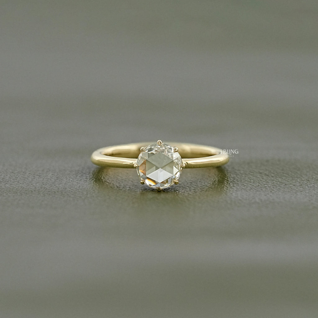 Round Rose Cut Lab Grown Diamond Solitaire Ring
