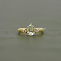 Three Stone Rose Cut Pear Lab Diamond Engagement Ring