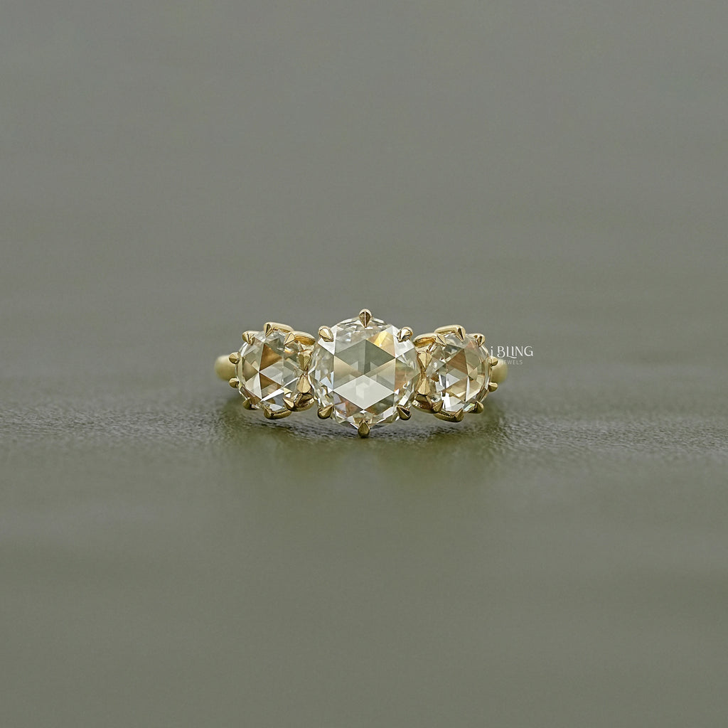 Georgian Style Three Stone Rose Cut Round Diamond Ring