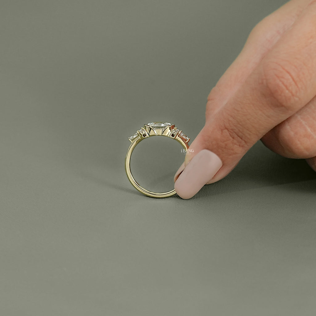 East West Old Mine Moval Half Bezel Accent Ring