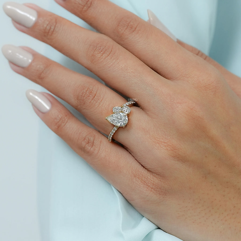 Old Mine Pear Cut Lab Diamond Engagement Ring