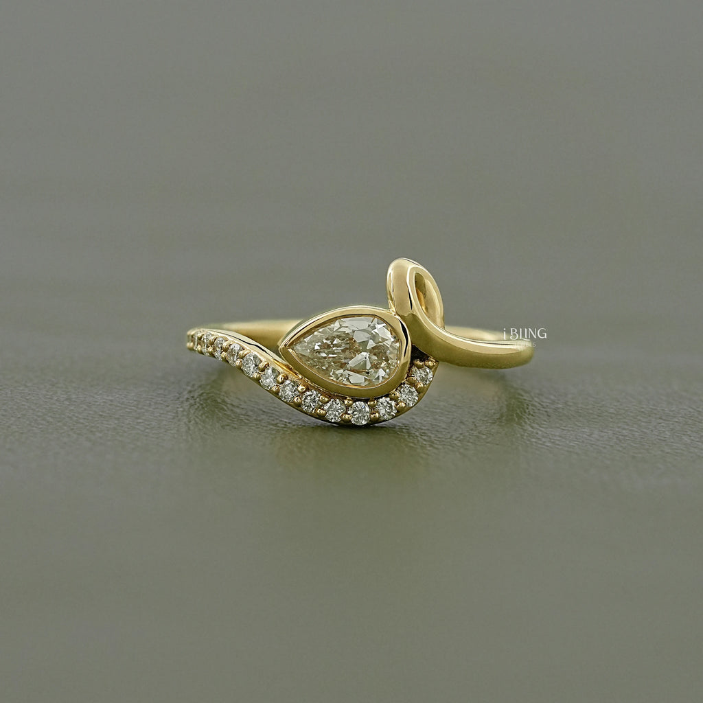 Bezel Set Pear Lab Diamond Knot Engagement Ring