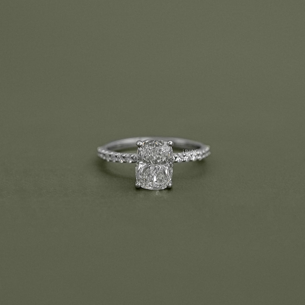 Elongated Old Mine Cushion Lab Diamond Ring
