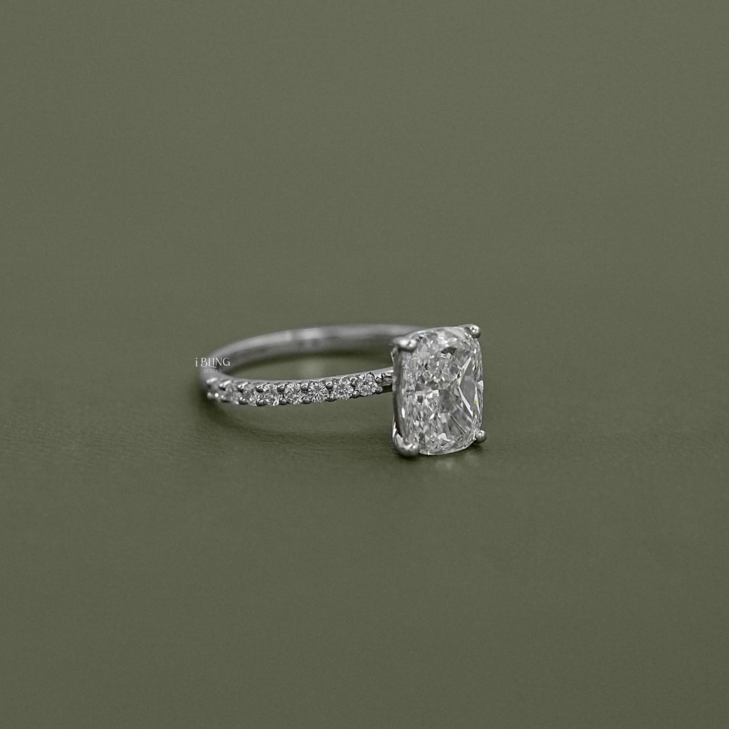 Elongated Old Mine Cushion Lab Diamond Ring