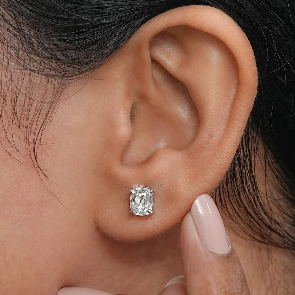 Elongated Old Mine Cushion Lab Diamond Stud Earrings