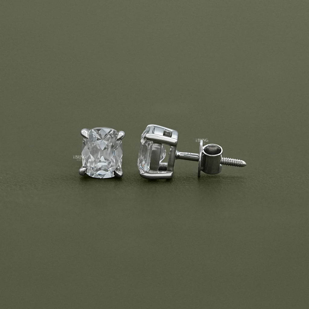 Elongated Old Mine Cushion Lab Diamond Stud Earrings