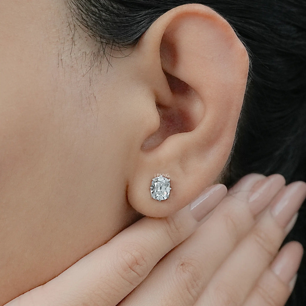 Old Mine Cushion Lab Diamond Stud Earrings