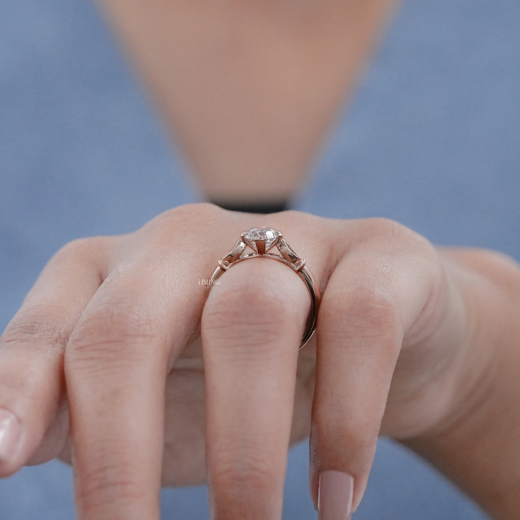 Old European Round Diamond Solitaire Accent Ring