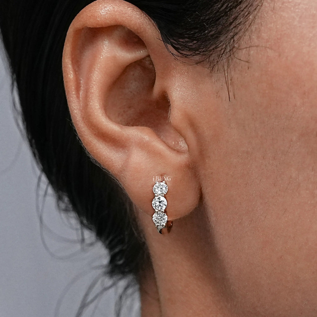 Old European Round Cut Lab Diamond Hoop Earrings