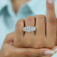 Cushion Cut Lab Grown Halo Diamond Five Stone Ring