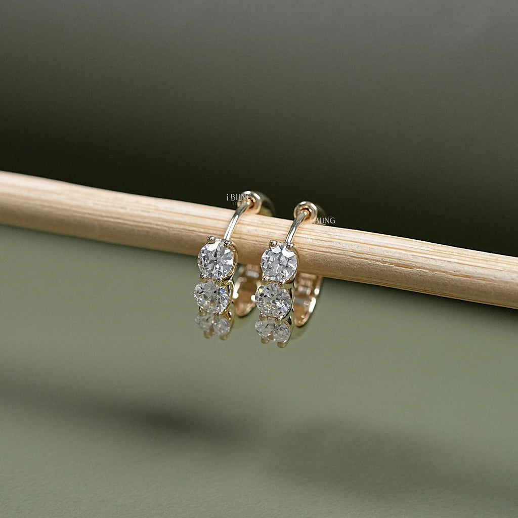 Old European Round Cut Lab Diamond Hoop Earrings