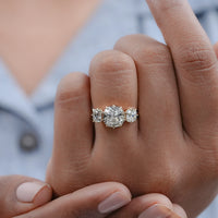 Three Stone Old Mine Cushion Cut Engagement Ring