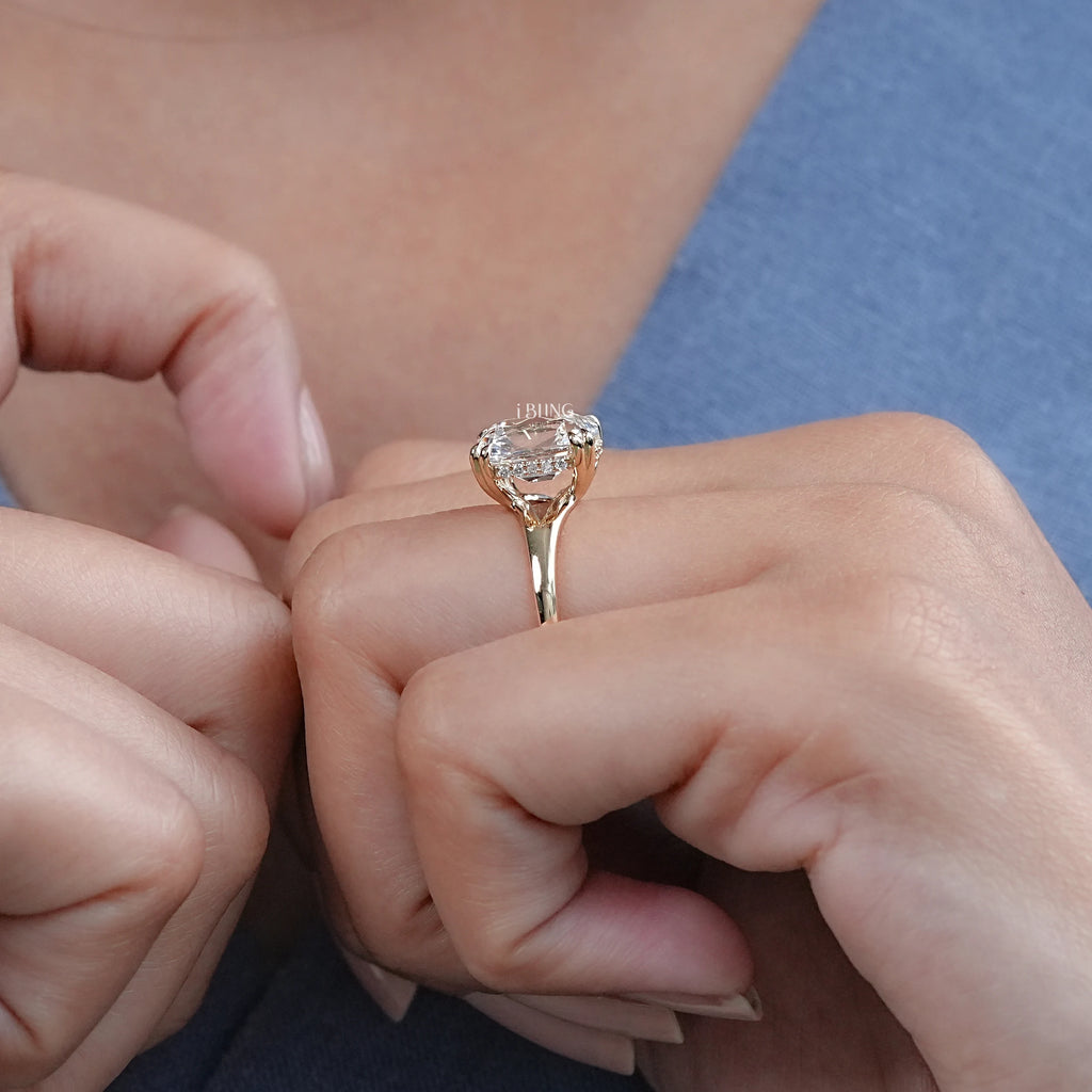 Old Mine Cushion Cut Diamond Hidden Halo Ring