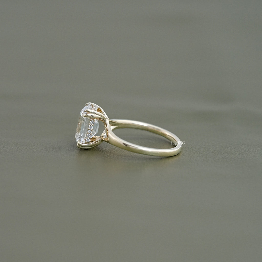Old Mine Cushion Cut Diamond Hidden Halo Ring