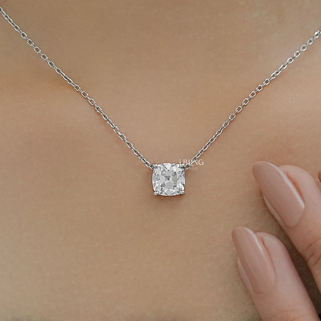 Square Old Mine Cushion Solitaire Pendant Necklace