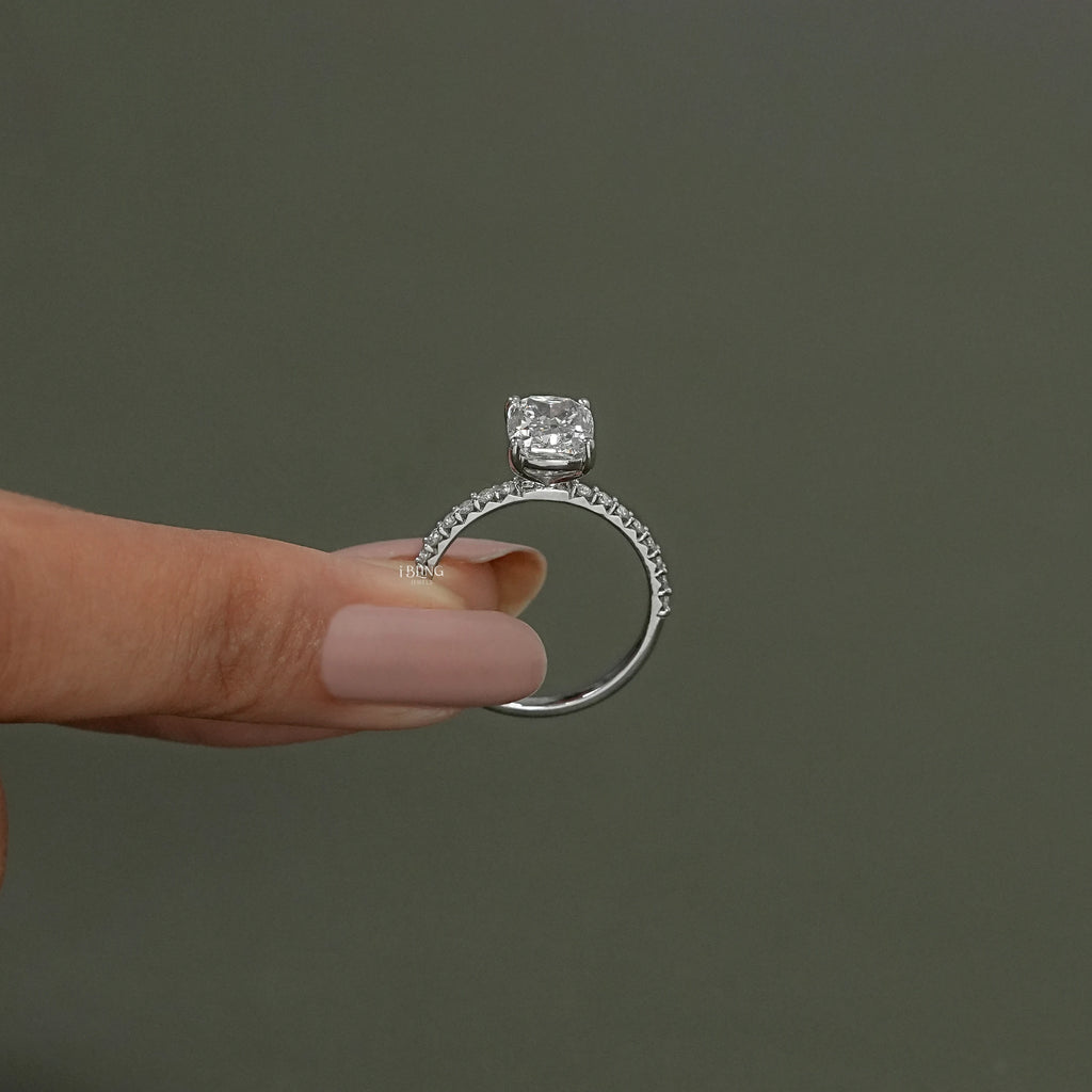 Elongated Old Mine Cushion Lab Diamond Ring