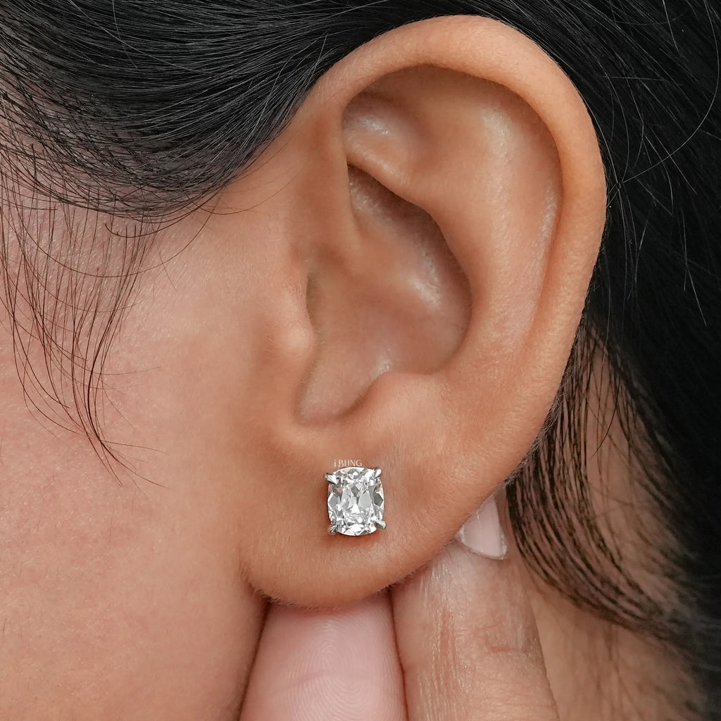 Elongated Old Mine Cushion Lab Diamond Stud Earrings
