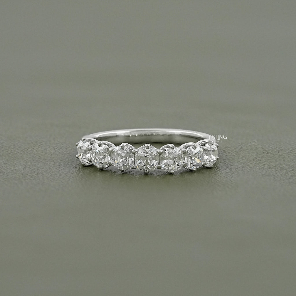 Old Mine Cushion Cut Lab Diamond Half Eternity Wedding Band