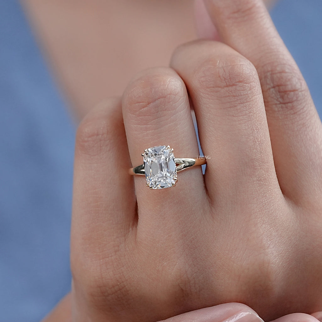 Old Mine Cushion Cut Diamond Hidden Halo Ring