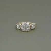 Three Stone Old Mine Cushion Cut Engagement Ring