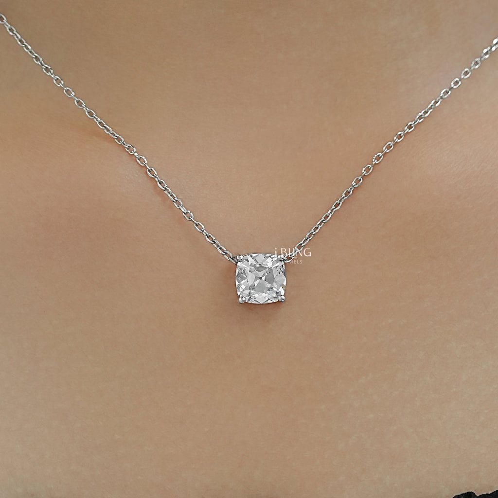 Square Old Mine Cushion Solitaire Pendant Necklace