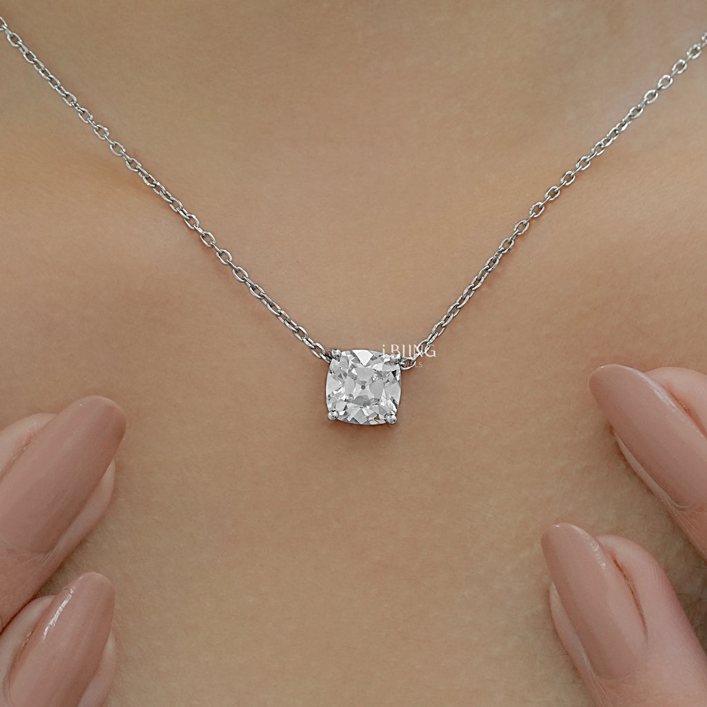 Square Old Mine Cushion Solitaire Pendant Necklace