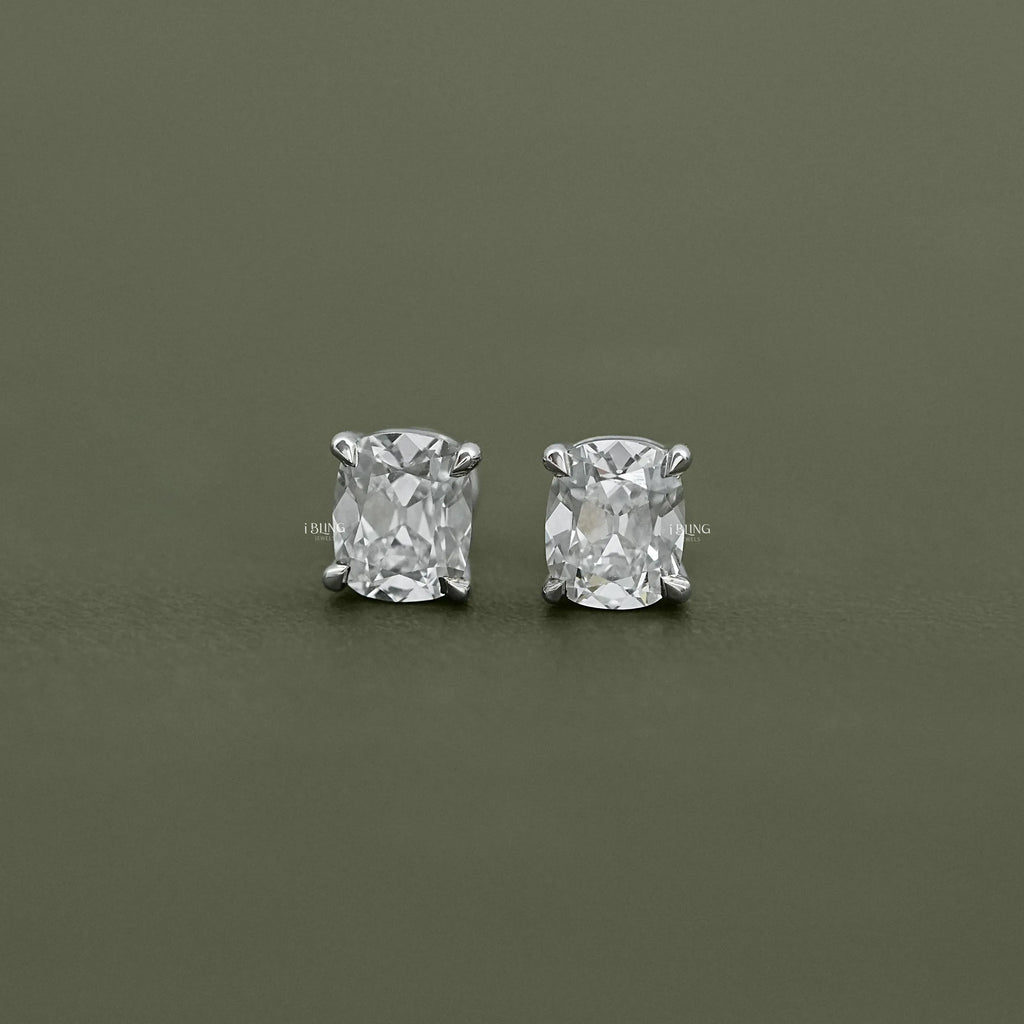 Elongated Old Mine Cushion Lab Diamond Stud Earrings