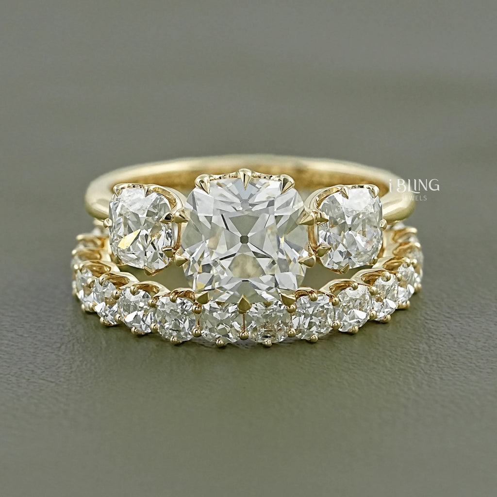 Old Mine Cushion Lab Made Diamond Bridal Ring Set