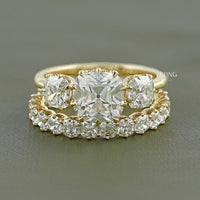 Old Mine Cushion Lab Made Diamond Bridal Ring Set