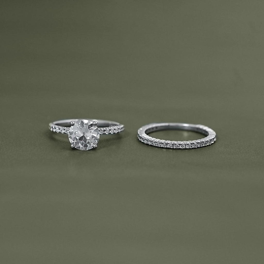 Old European Round Diamond Accent Set Wedding Ring