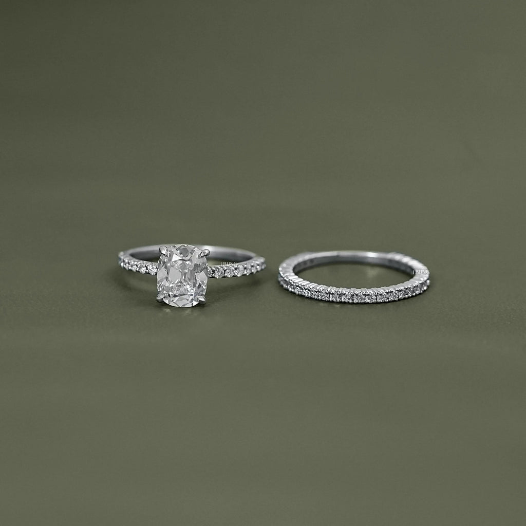 Old Mine Elongated Cushion Bridal Ring Sets
