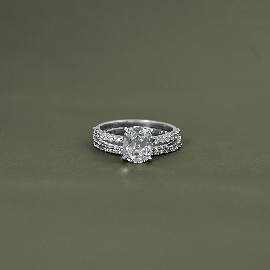 Old Mine Elongated Cushion Bridal Ring Sets