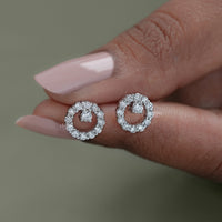 Open Circle Round Diamond Stud Earrings