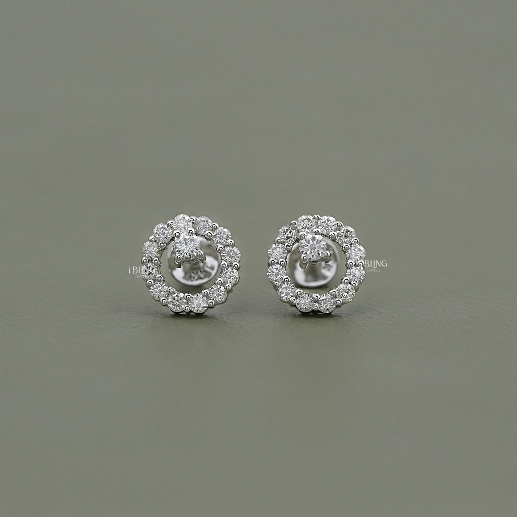 Open Circle Round Diamond Stud Earrings