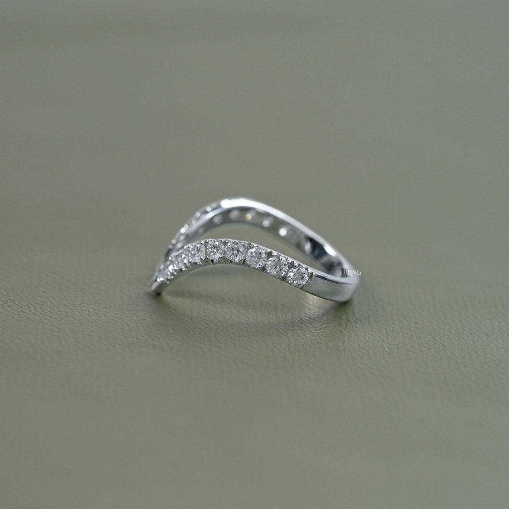 Open Cuff Round Diamond V Shape Wedding Band