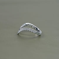 Open Cuff Round Diamond V Shape Wedding Band