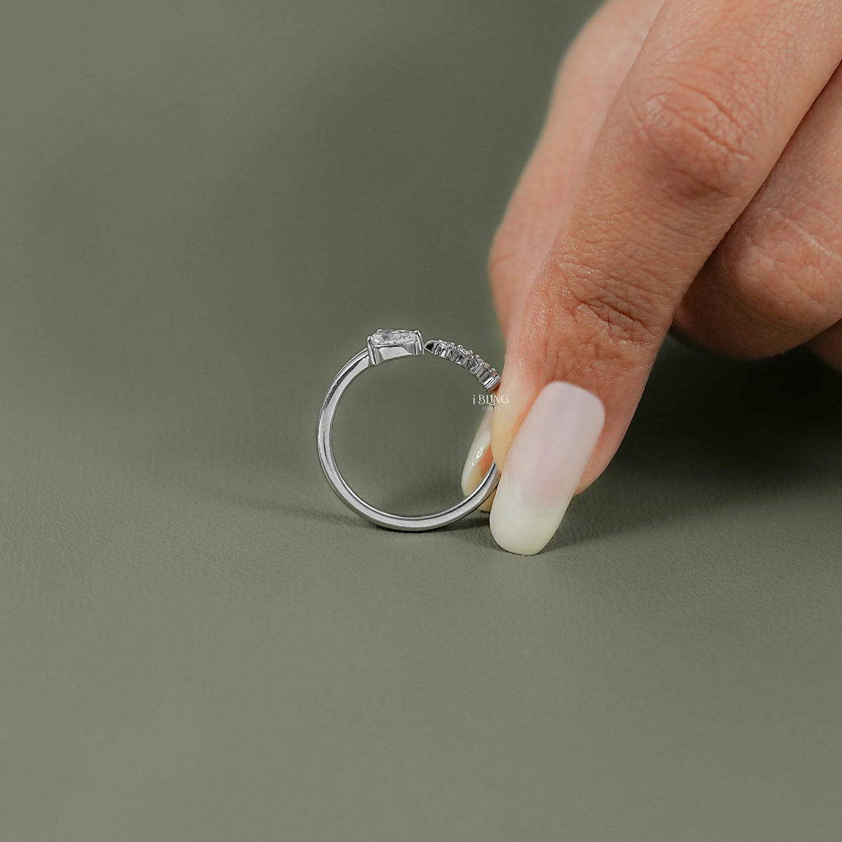 Pear Cut Lab Diamond Open Cuff Engagement Ring Band