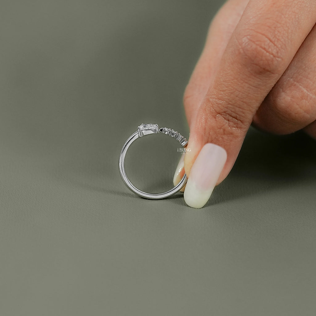 Pear Cut Lab Diamond Open Cuff Engagement Ring