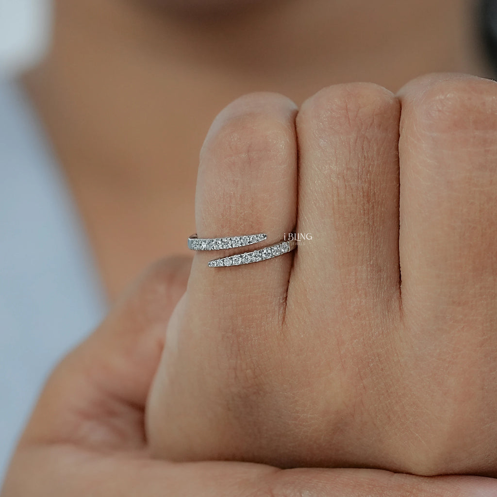 Round Lab Diamond Open Wrap Bypass Ring