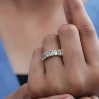 Emerald And Oval Diamond Seven Stone Wedding Band