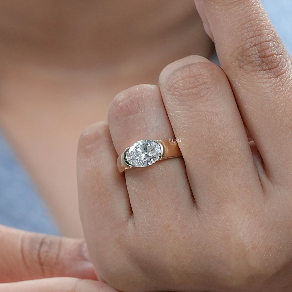 East-West Set Oval Cut Diamond Engagement Ring