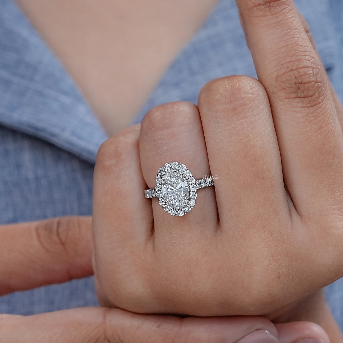 Oval Lab Diamond Halo Engagement Ring