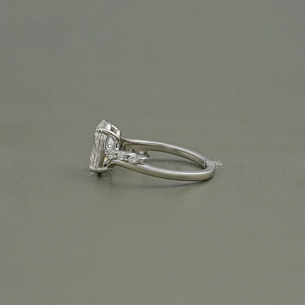 Oval Cut Diamond Solitaire Accent Engagement Ring