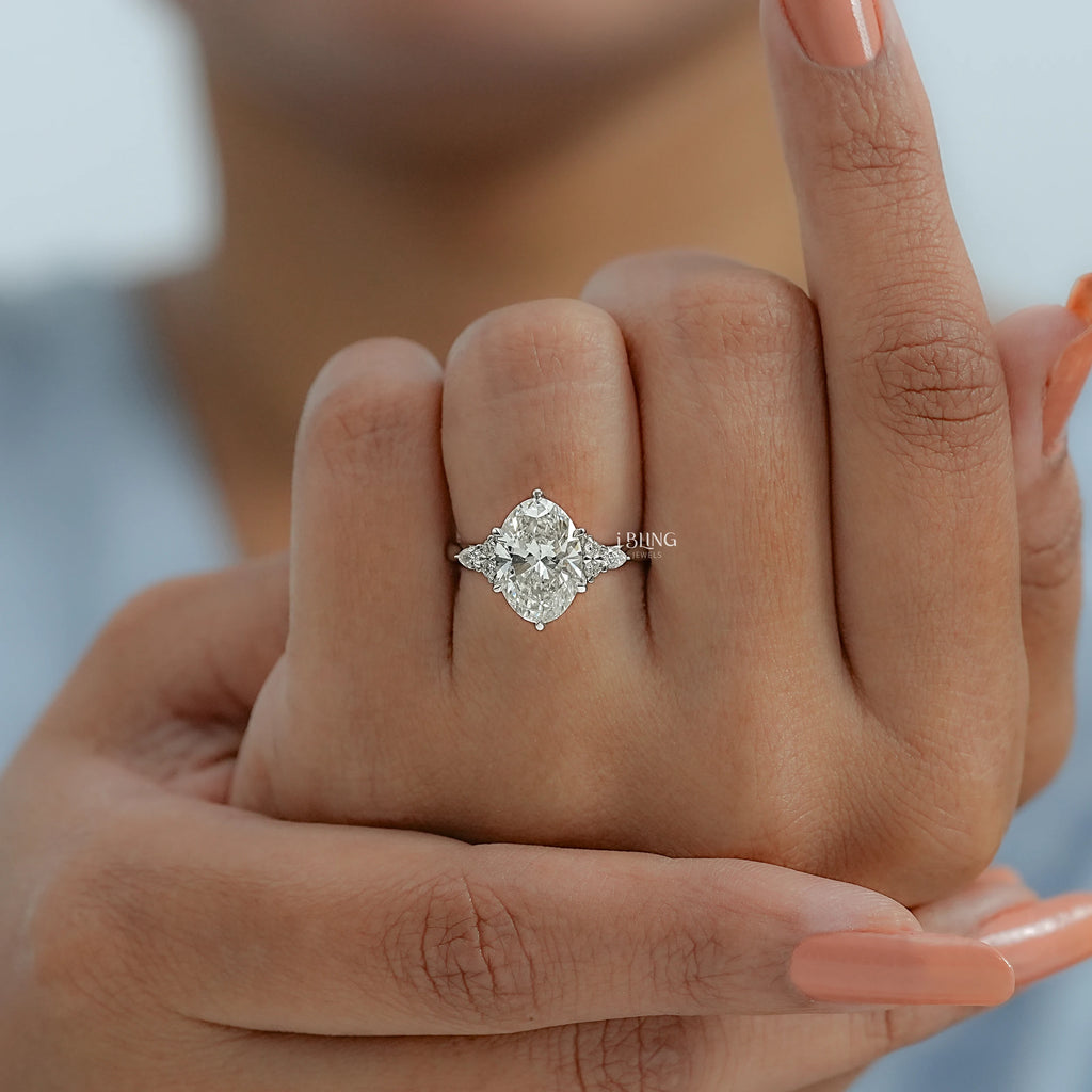 Oval Cut Solitaire Accent Diamond Ring