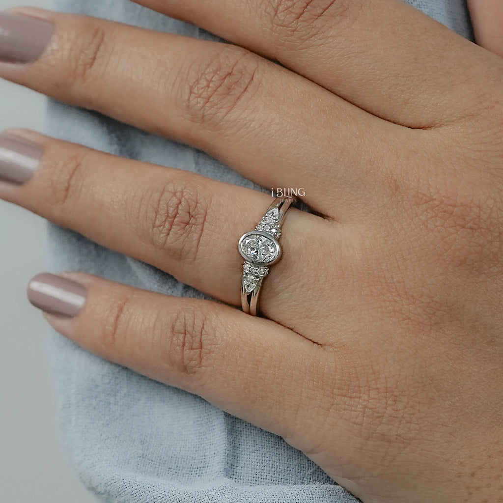 Oval Cut Lab Grown Diamond Three Stone Ring