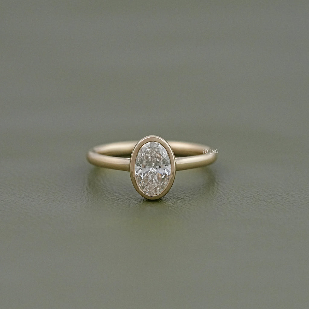 Bezel Oval Lab Diamond Solitaire Engagement Ring